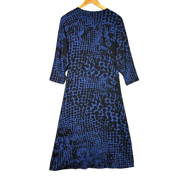 Mercer & Madison 1X Blue Black Abstract Animal Print Faux Wrap Midi Dress - Picture 8 of 12